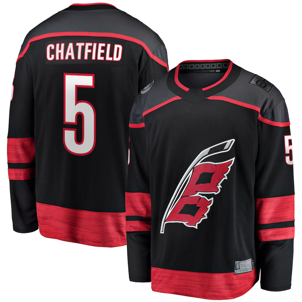 Kdoa C.Hurricanes #5 Jalen Chatfield Black Home Premier Breakaway Player Stitched Jerseys