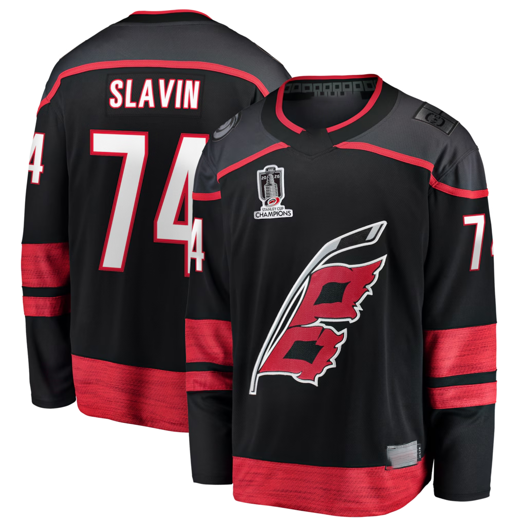 Kdoa C.Hurricanes #74 Jaccob Slavin Black 2026 Stanley Cup Champions Home Breakaway Stitched Jerseys