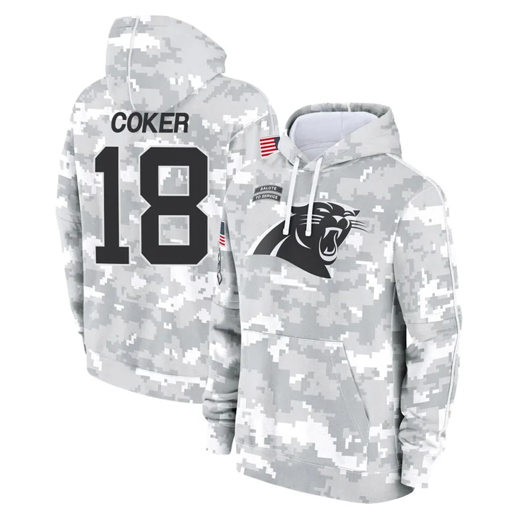 Kdoa C.Panthers #18 Jalen Coker Player Arctic Camo Salute to Service Pullover Hoodies Limited Game Stitched Jerseys