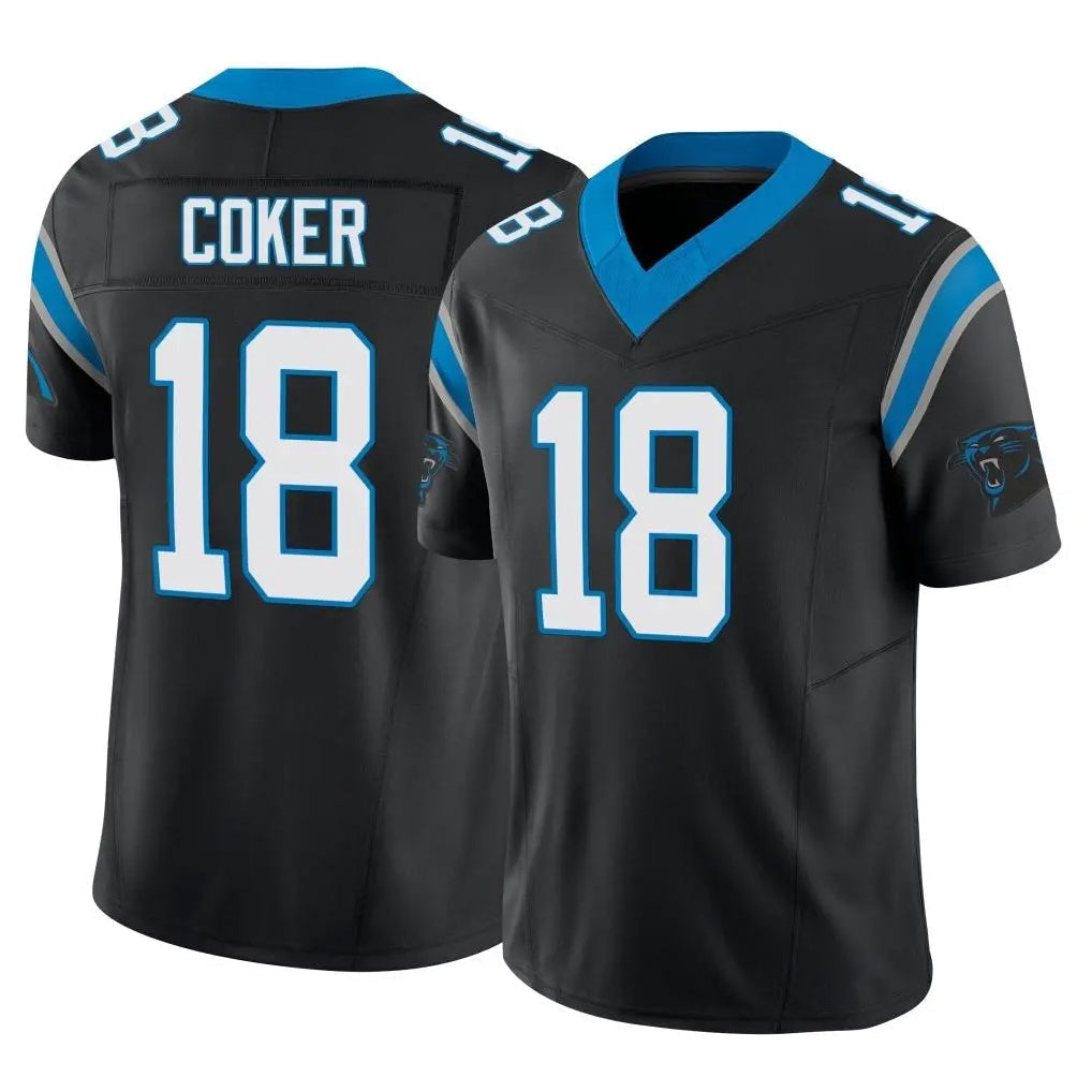 Kdoa C.Panthers #18 Jalen Coker Player Black Vapor F.U.S.E. Limited Home Game Stitched Jerseys