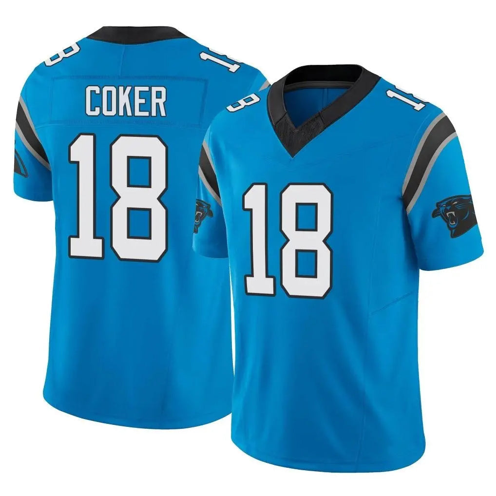 Kdoa C.Panthers #18 Jalen Coker Player Blue Vapor F.U.S.E. Limited Home Game Stitched Jerseys