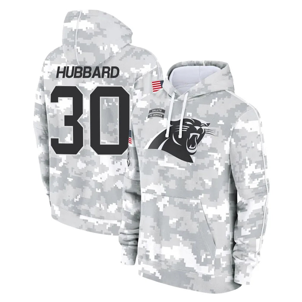 Kdoa C.Panthers #30 Chuba Hubbard Player Arctic Camo Salute to Service Pullover Hoodies Limited Game Stitched Jerseys