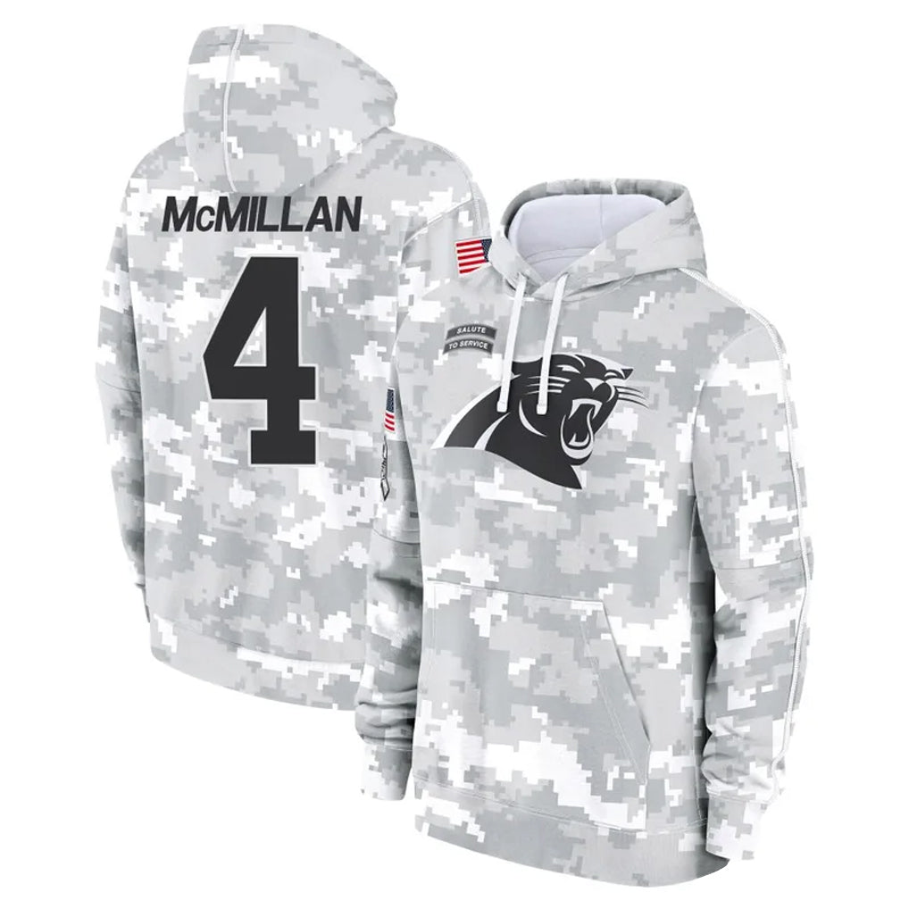 Kdoa C.Panthers #4 Tetairoa McMillan Player Arctic Camo Salute to Service Limited Hoodies Stitched Jerseys