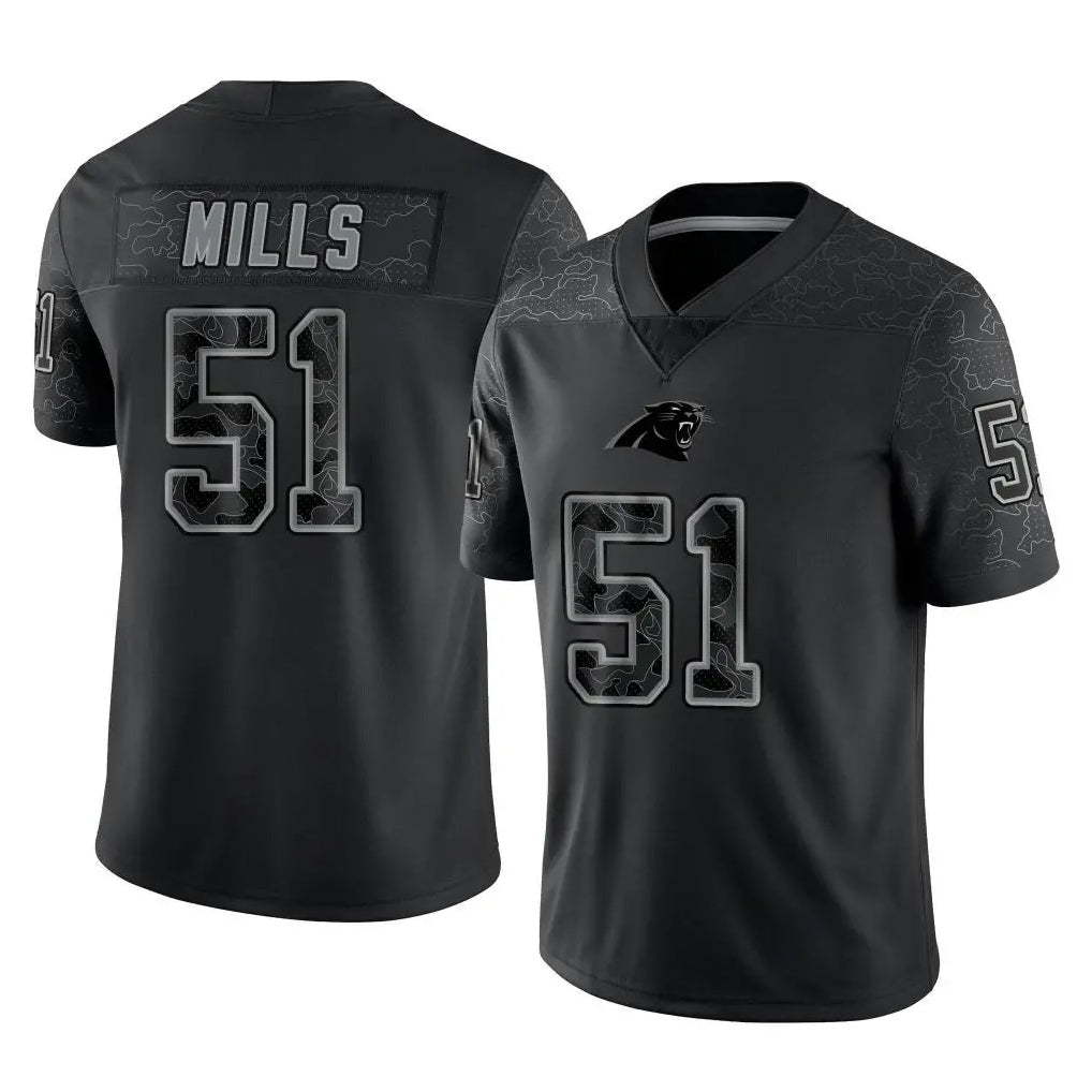Kdoa C.Panthers #51 Sam Mills Player Black Limited Reflective Game Stitched Jerseys