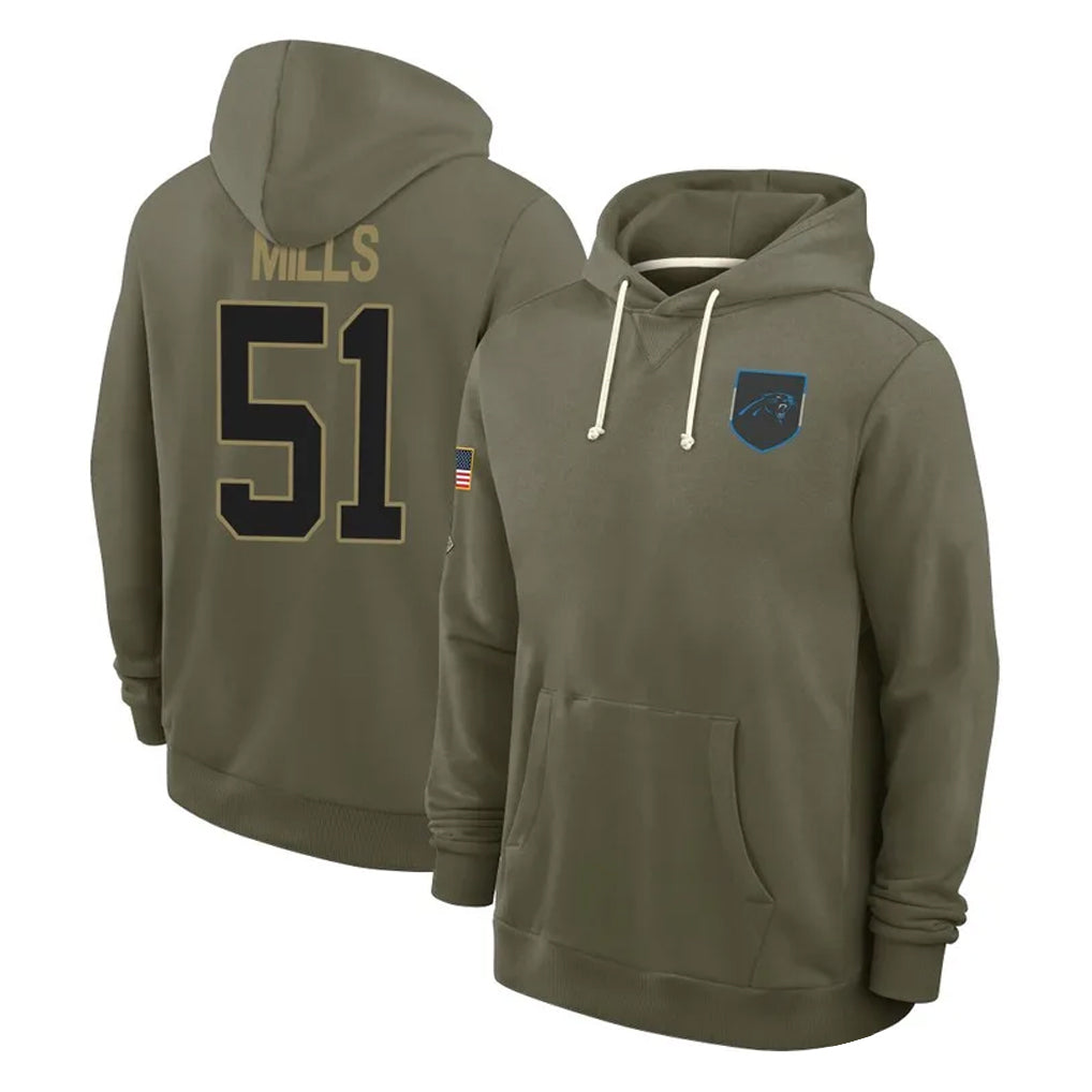 Kdoa C.Panthers #51 Sam Mills Player Olive Salute to Service Hoodies Game Stitched Jerseys