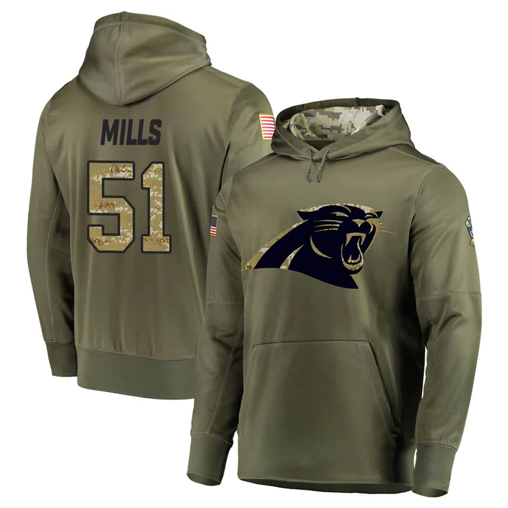 Kdoa C.Panthers #51 Sam Mills Player Olive Salute to Service Hoodies Stitched Jerseys