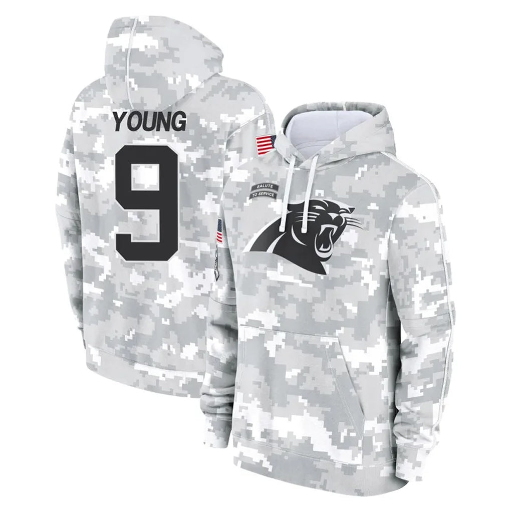 Kdoa C.Panthers #9 Bryce Young Player Arctic Camo Salute to Service Pullover Hoodies Limited Game Stitched Jerseys