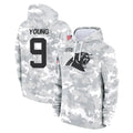 Kdoa C.Panthers #9 Bryce Young Player Arctic Camo Salute to Service Pullover Hoodies Limited Game Stitched Jerseys