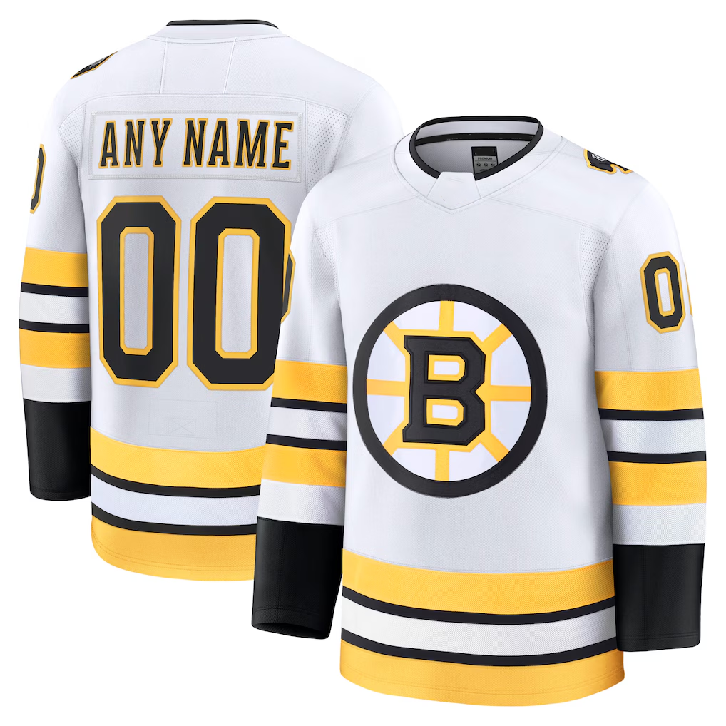 Kdoa Custom B.Bruins White Away Premium Stitched Jerseys