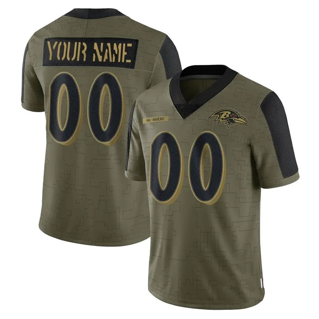 Kdoa Custom B.Ravens Olive Salute To Service Limited Game Any Name & Numbers Stitched Jerseys