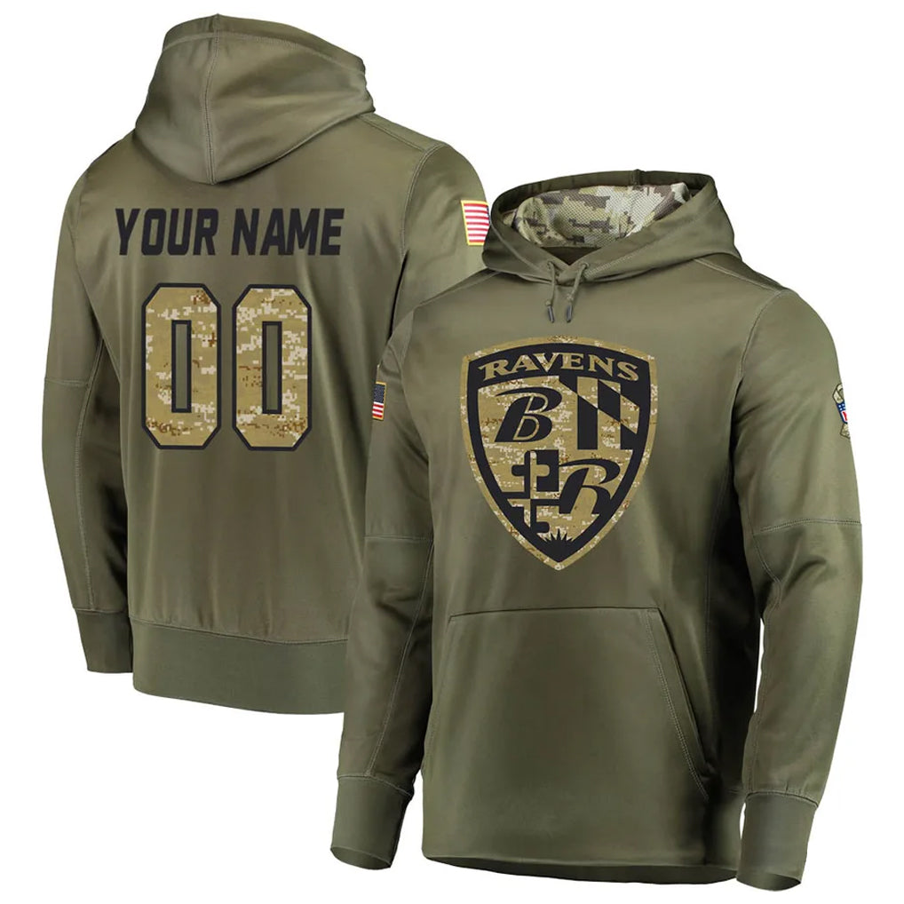 Kdoa Custom B.Ravens Olive Salute to Service Pullover Hoodie Any Name & Numbers Stitched Jerseys