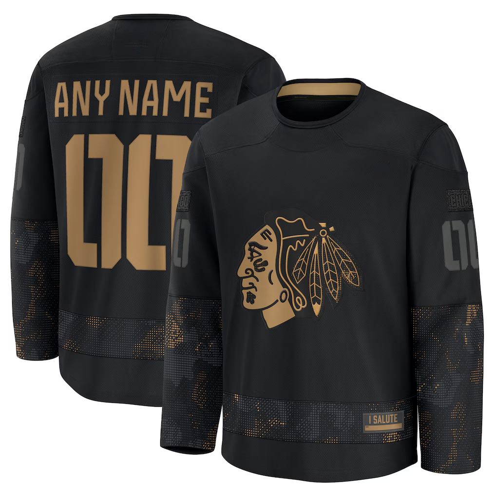 Kdoa Custom C.Blackhawks Black 2024 Military Appreciation Practice Jerseys