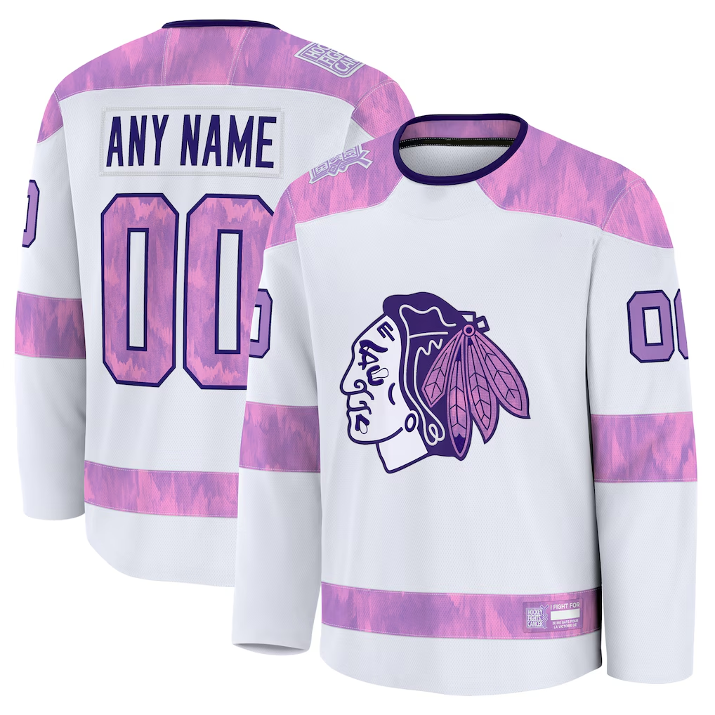 Kdoa Custom C.Blackhawks White 2024 Hockey Fights Cancer Practice Jerseys