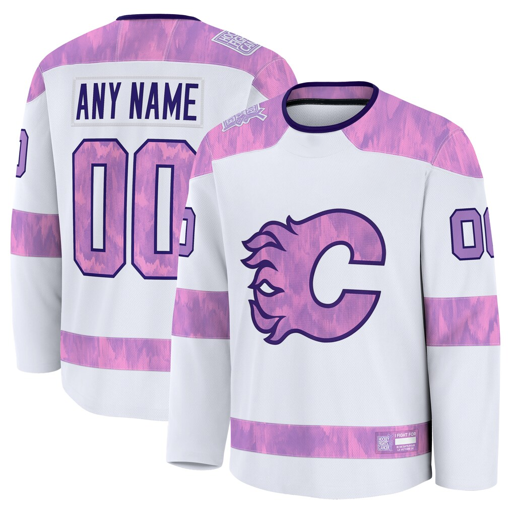 Kdoa Custom C.Flames White 2024 Hockey Fights Cancer Practice Jerseys