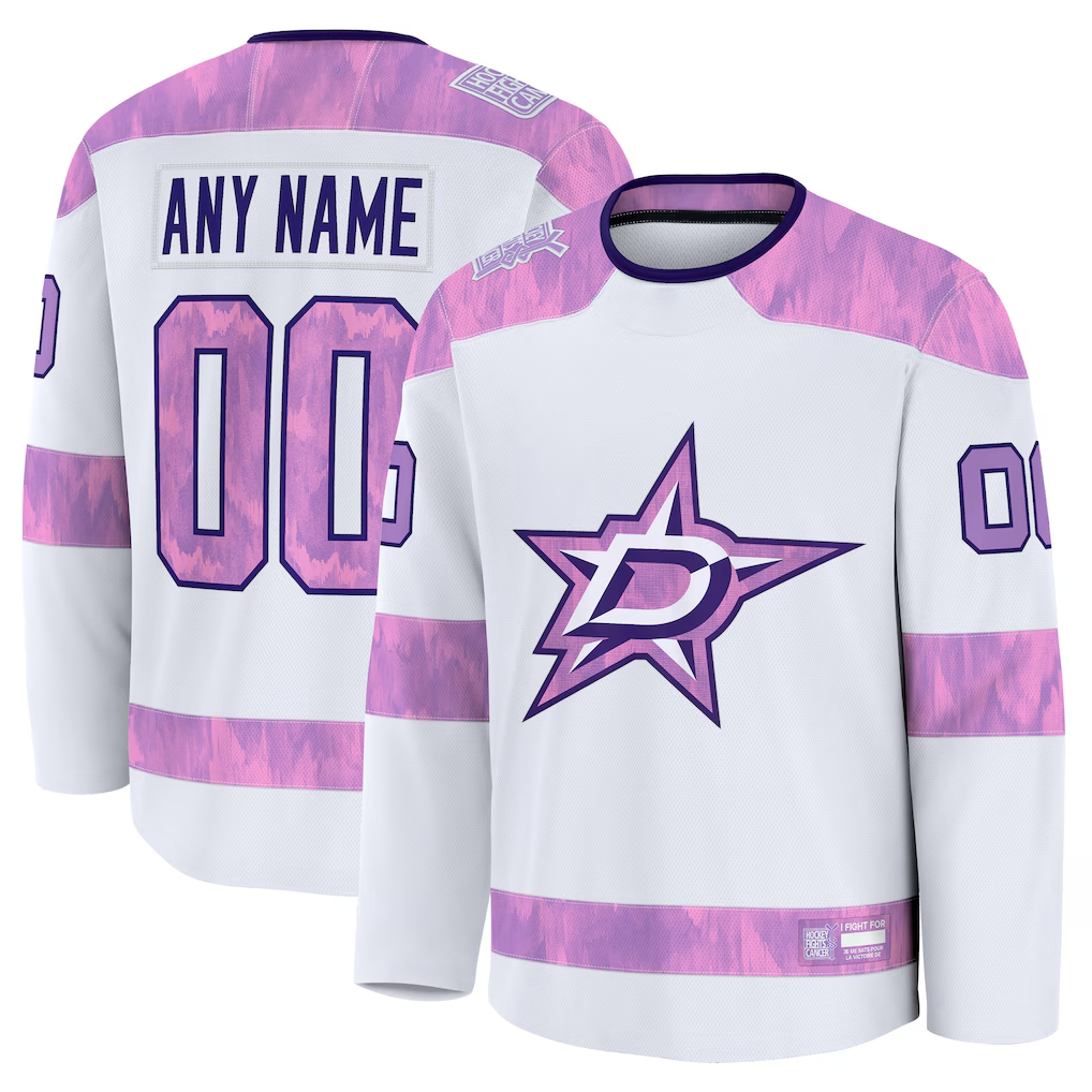 Kdoa Custom D.Stars White 2024 Hockey Fights Cancer Practice Jerseys