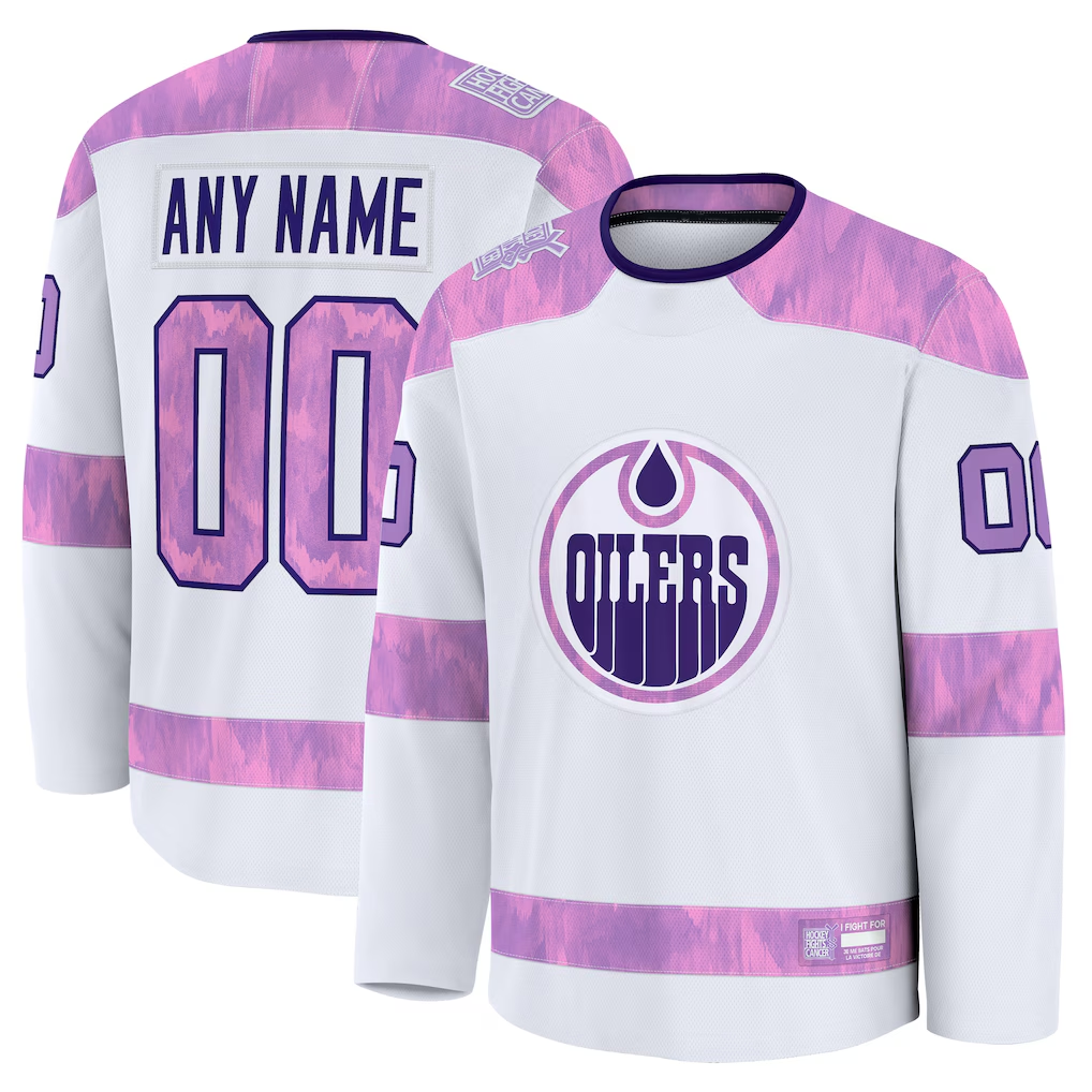 Kdoa Custom E.Oilers White 2024 Hockey Fights Cancer Practice Jerseys
