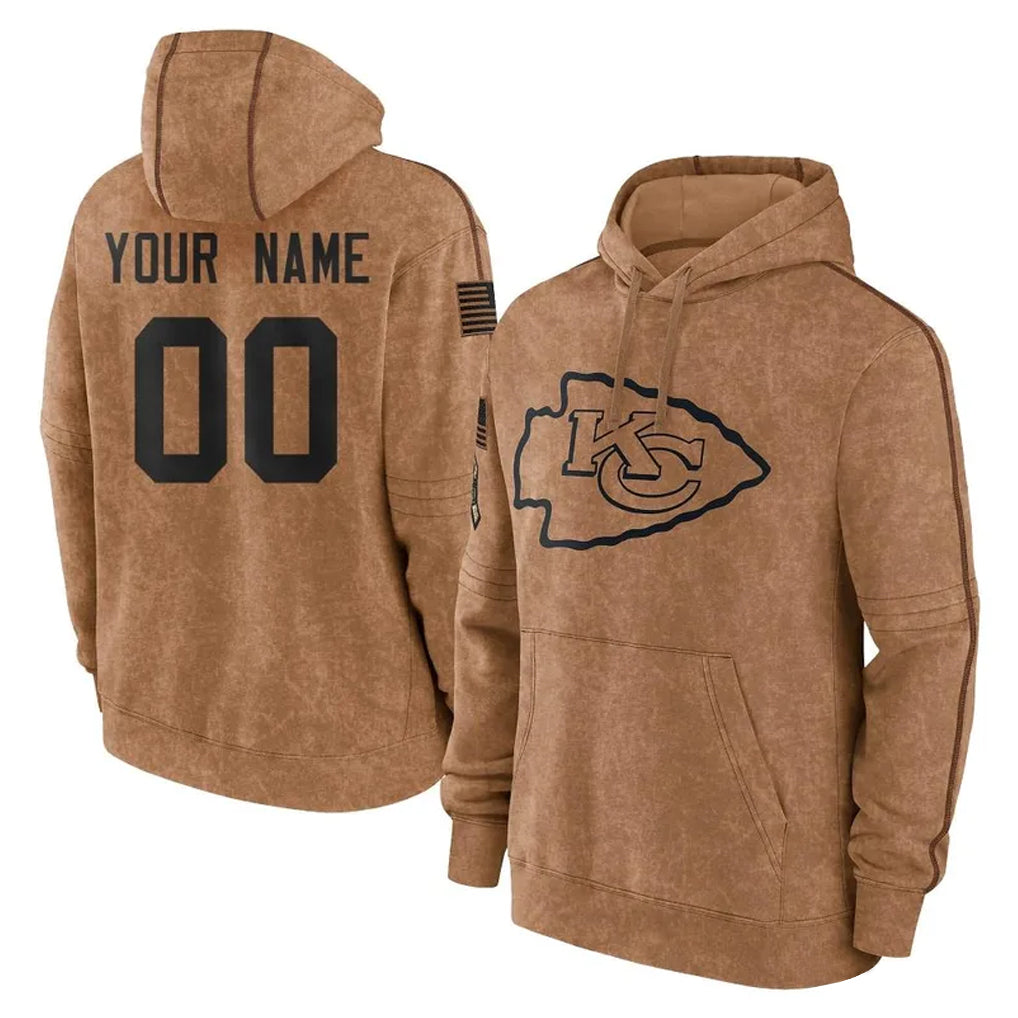 Kdoa Custom KC.Chiefs Brown Salute to Service Hoodies Limited Game Any Name & Numbers Stitched Jerseys