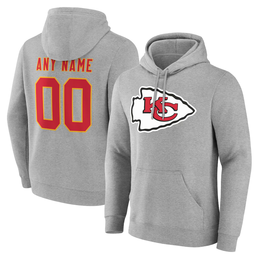 Kdoa Custom KC.Chiefs Gray Pullover Hoodies Limited Any Name & Numbers Stitched Jerseys