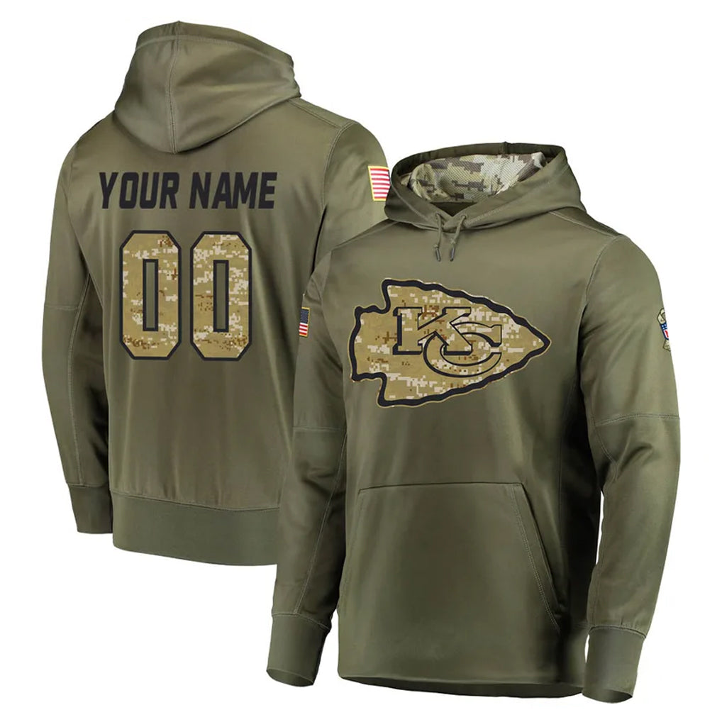 Kdoa Custom KC.Chiefs Olive Salute to Service Pullover Hoodies Home Game Any Name & Numbers Stitched Jerseys