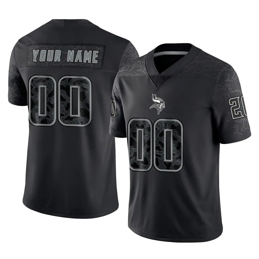 Kdoa Custom MN.Vikings Black Limited Reflective Home Game Any Name & Numbers Stitched Jerseys