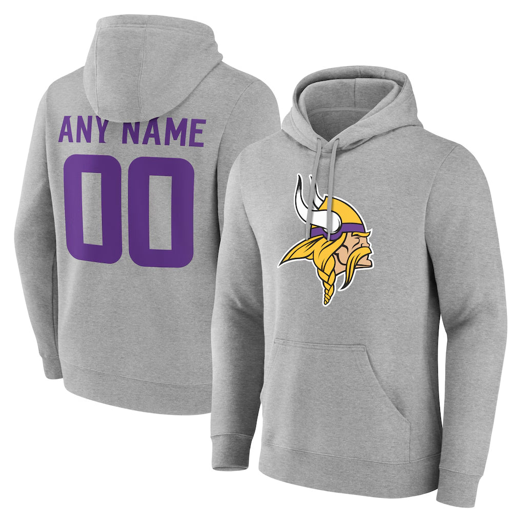 Kdoa Custom MN.Vikings Gray LOGO Pullover Hoodies Limited Any Name & Numbers Stitched Jerseys