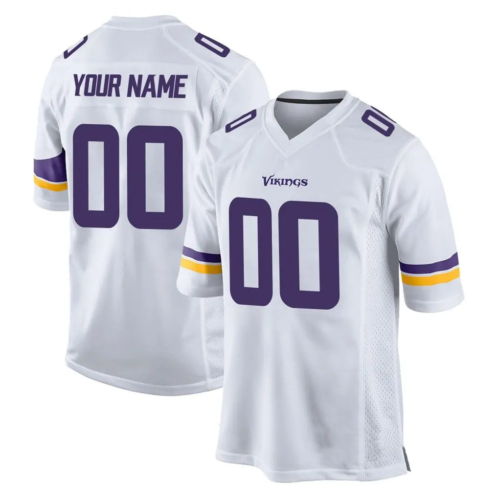 Kdoa Custom MN.Vikings White Home Game Any Name & Numbers Stitched Jerseys