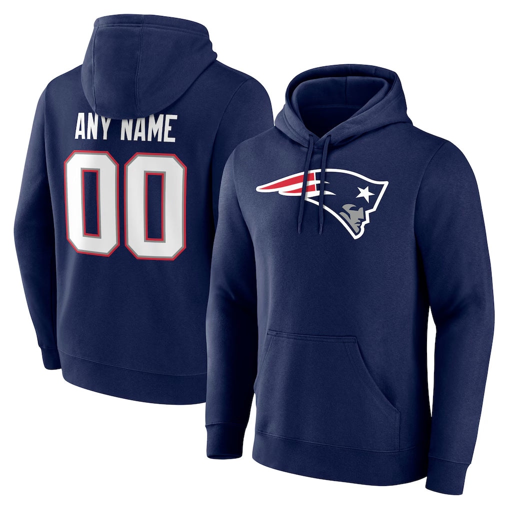 Kdoa Custom NE.Patriots Navy LOGO Pullover Hoodies Home Game Any Name & Numbers Stitched Jerseys