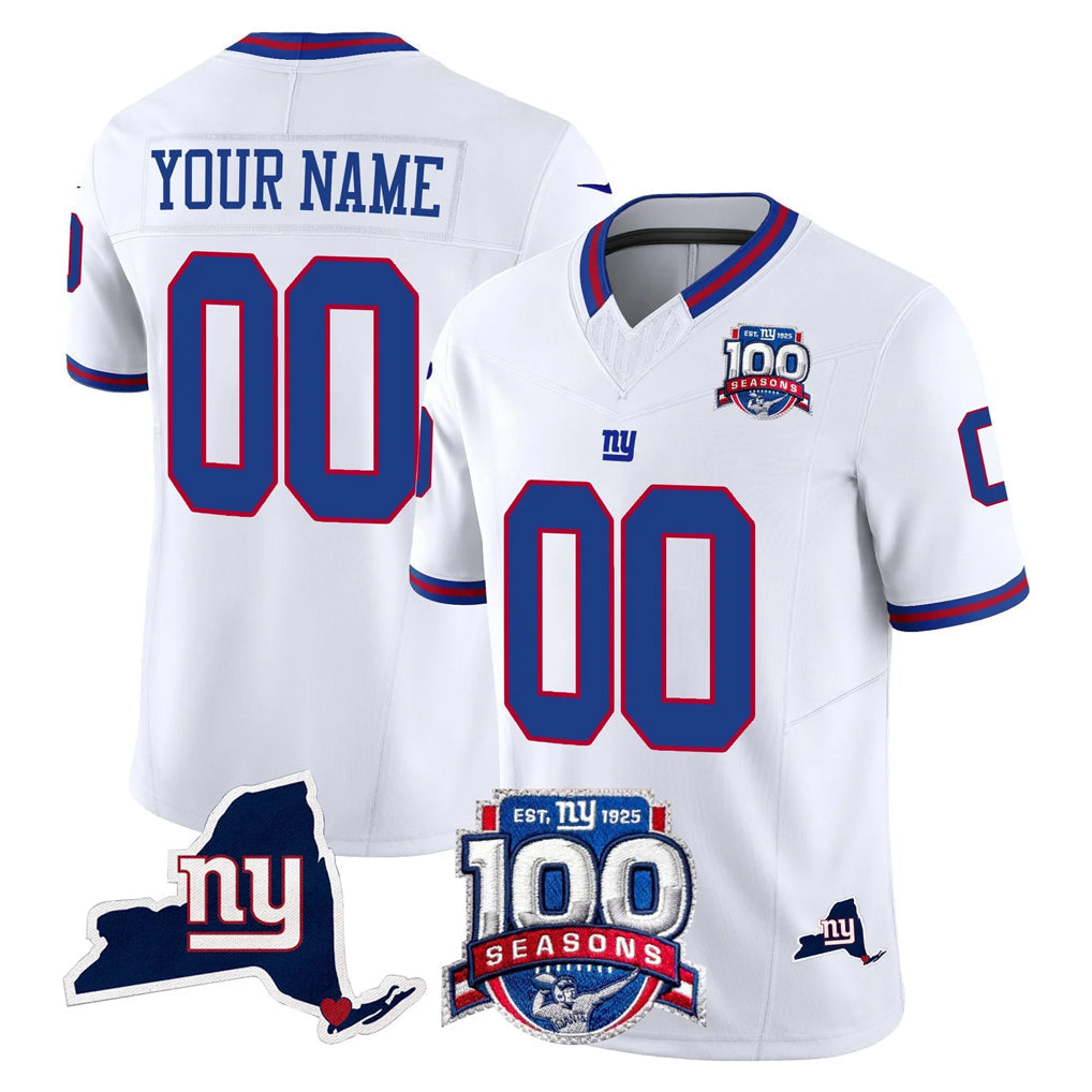 Kdoa Custom NY.Giants White 100th Season & State Patch Vapor Limited Home Game Any Name & Numbers Stitched Jerseys