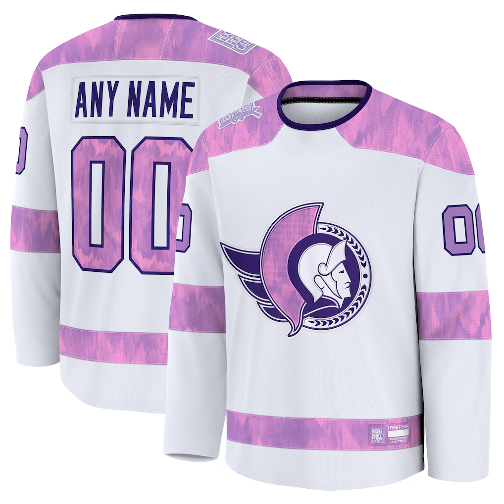 Kdoa Custom O.Senators White 2024 Hockey Fights Cancer Practice Jerseys