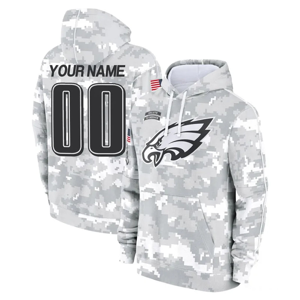 Kdoa Custom P.Eagles Arctic Camo Salute to Service Pullover Hoodies Limited Game Any Name & Numbers Stitched Jerseys