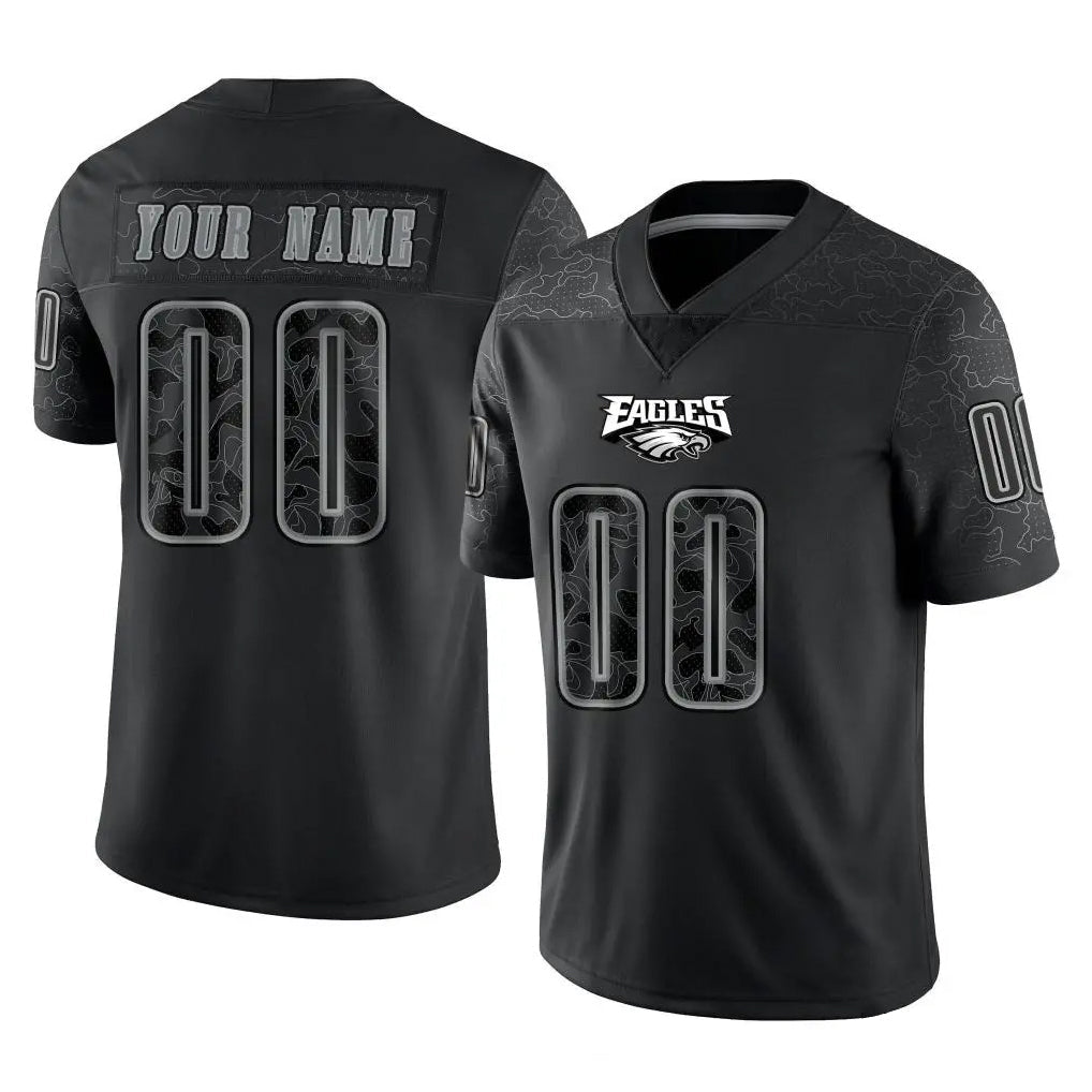 Kdoa Custom P.Eagles Black Reflective Limited Home Game Any Name & Numbers Stitched Jerseys