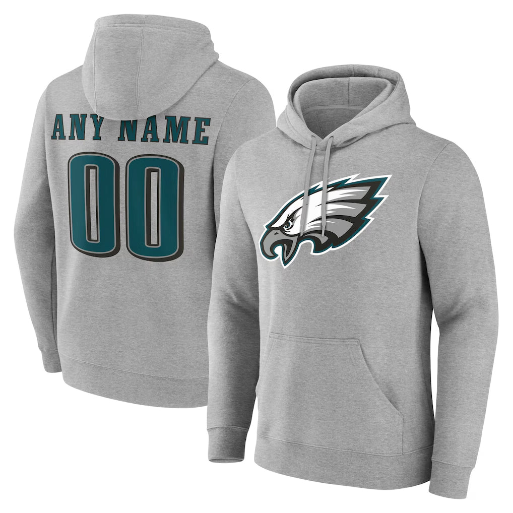 Kdoa Custom P.Eagles Gray LOGO Pullover Hoodies Home Game Any Name & Numbers Stitched Jerseys