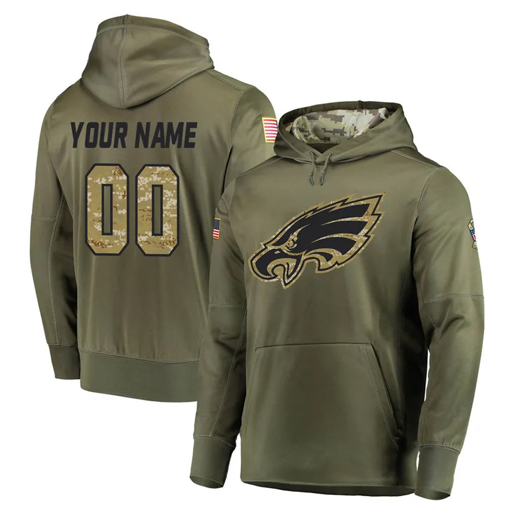Kdoa Custom P.Eagles Olive Salute to Service Pullover Hoodies Home Game Any Name & Numbers Stitched Jerseys