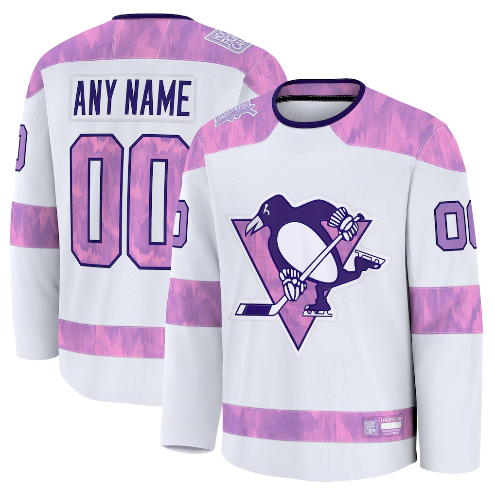 Kdoa Custom P.Penguins White 2024 Hockey Fights Cancer Jerseys