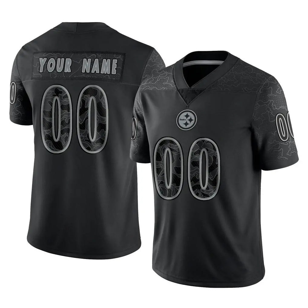 Kdoa Custom P.Steelers Black Reflective Limited Home Game Any Name & Numbers Stitched Jerseys