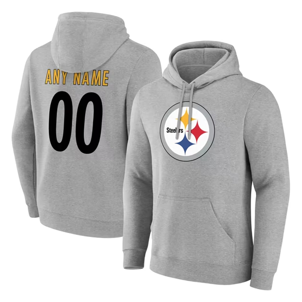 Kdoa Custom P.Steelers Gray LOGO Pullover Hoodies Limited Any Name & Numbers Stitched Jerseys