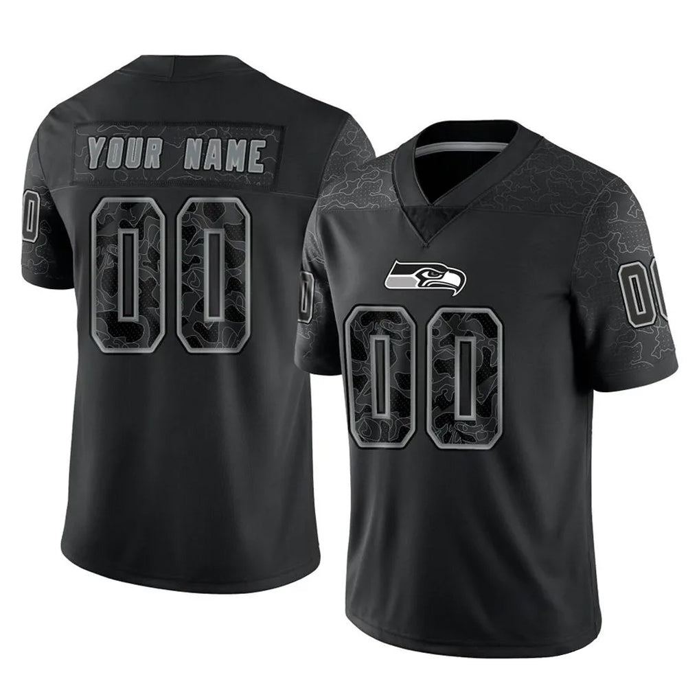 Kdoa Custom S.Seahawks Black Limited Reflective Home Game Any Name & Numbers Stitched Jerseys