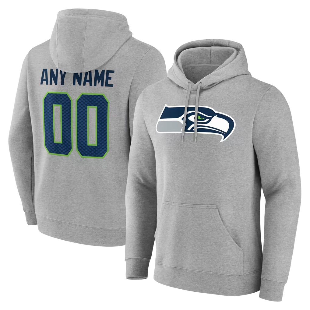 Kdoa Custom S.Seahawks Gray LOGO Pullover Hoodies Game Any Name & Numbers Stitched Jerseys