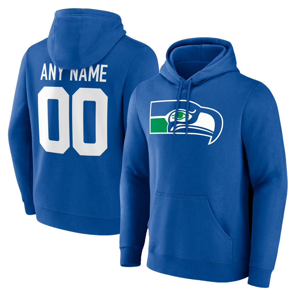 Kdoa Custom S.Seahawks Royal LOGO Pullover Hoodies Game Any Name & Numbers Stitched Jerseys