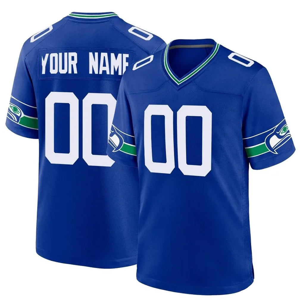 Kdoa Custom S.Seahawks Royal Throwback Home Game Any Name & Numbers Stitched Jerseys