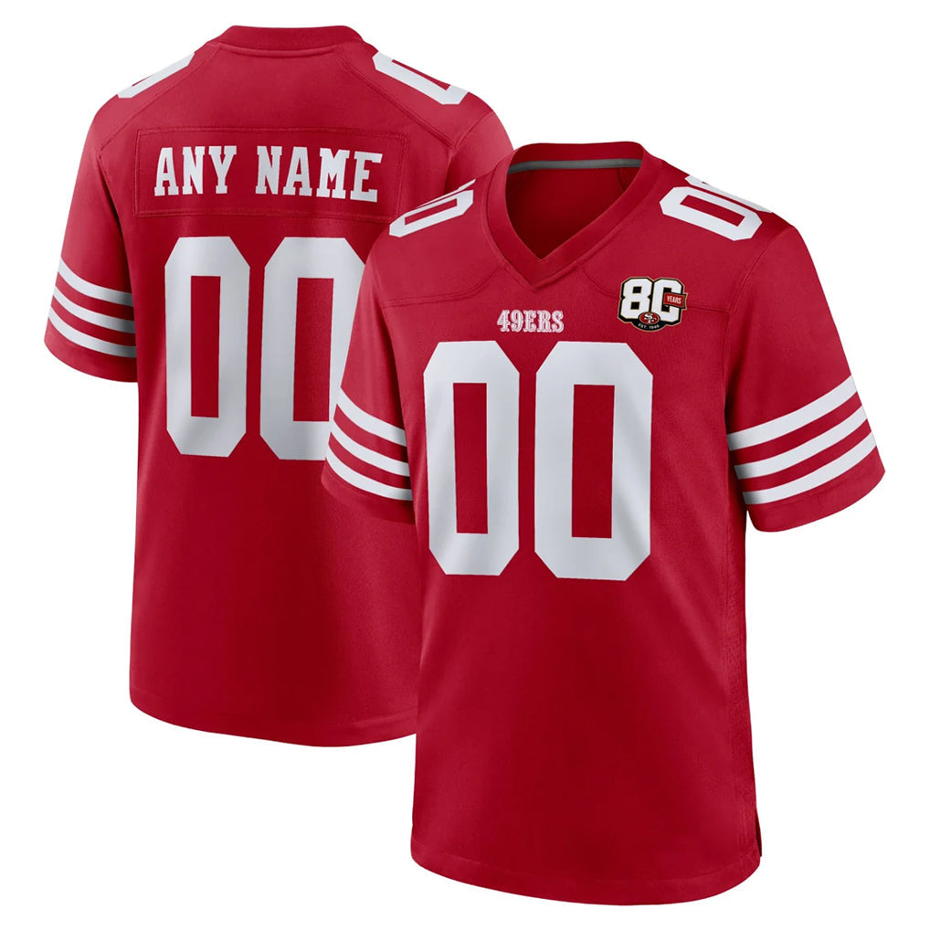 Kdoa Custom SF.49ers Red 80th Game Home Any Name & Numbers Stitched Jerseys