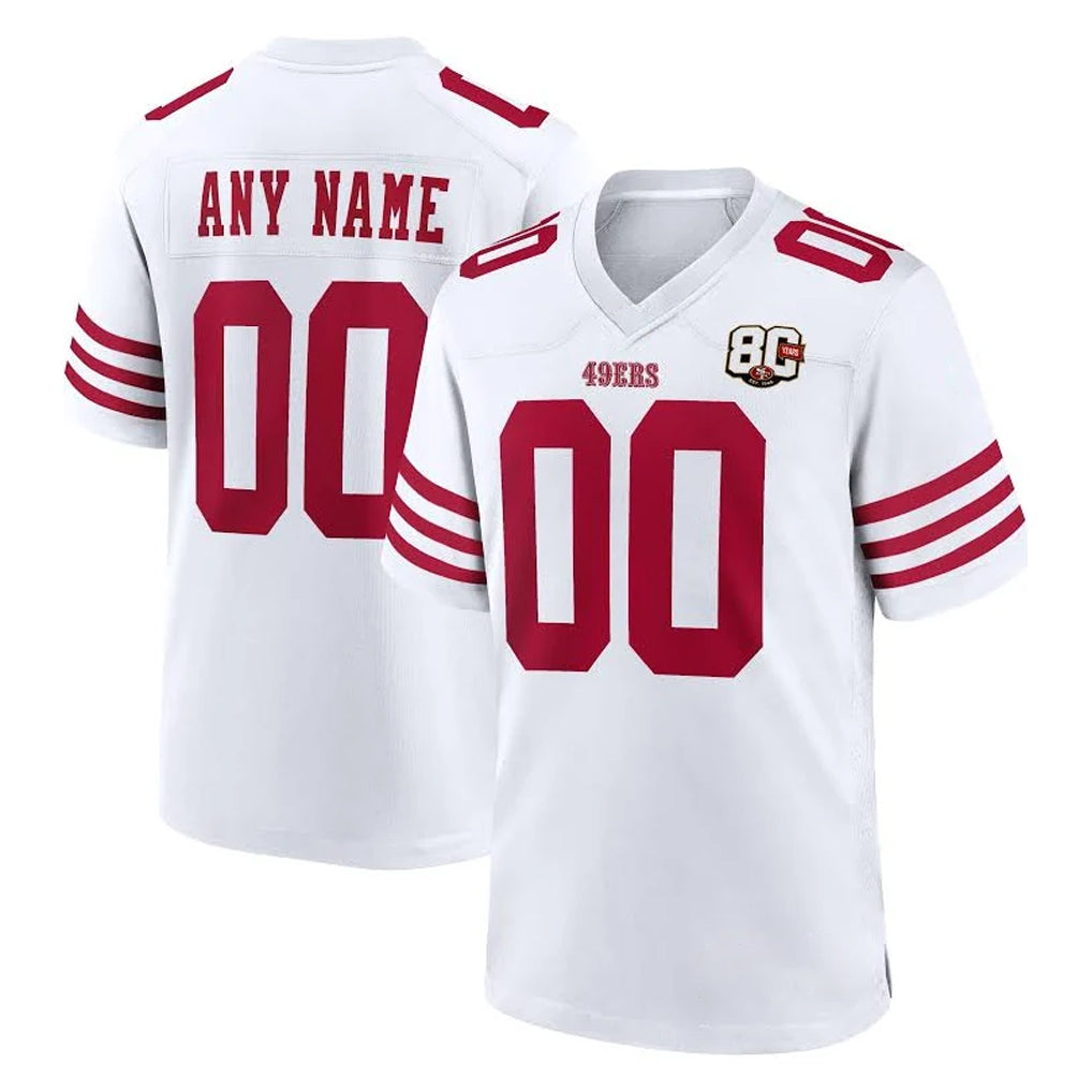Kdoa Custom SF.49ers White 80th Game Home Any Name & Numbers Stitched Jerseys