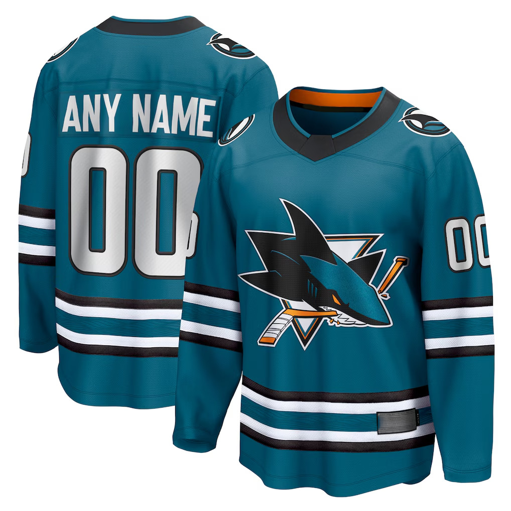 Kdoa Custom S.Jose Sharks Teal Home Breakaway Jerseys
