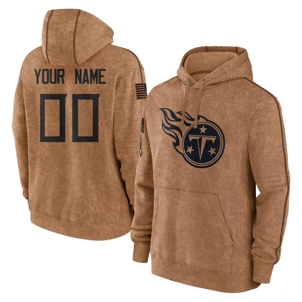 Kdoa Custom T.Titans Brown Salute To Service Club Pullover Hoodies Home Game Any Name & Numbers Stitched Jerseys