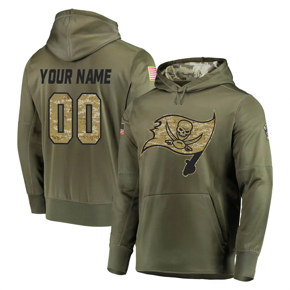 Kdoa Custom TB.Buccaneers Olive Salute to Service Pullover Hoodie Home Game Any Name & Numbers Stitched Jerseys