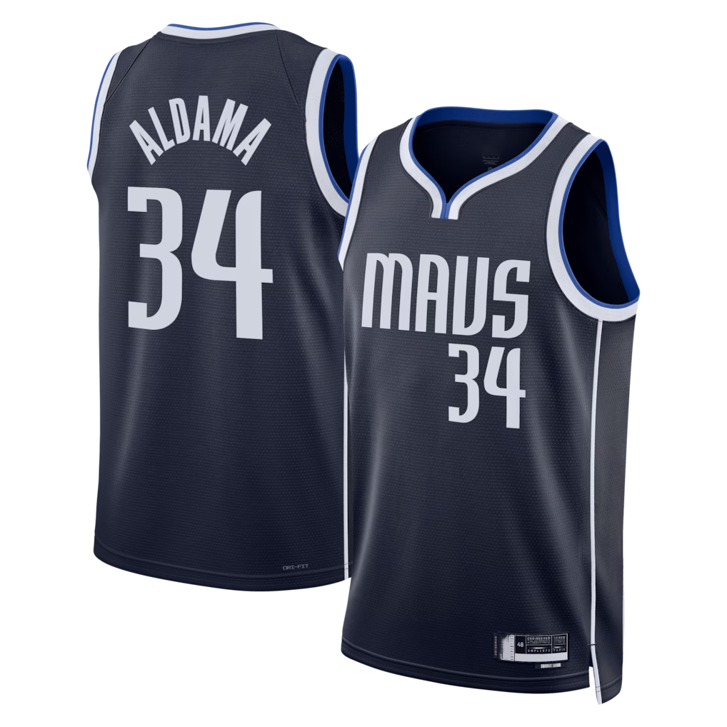 Kdoa D.Mavericks #34 Santi Aldama Navy Statement Edition Swingman Stitched Jerseys