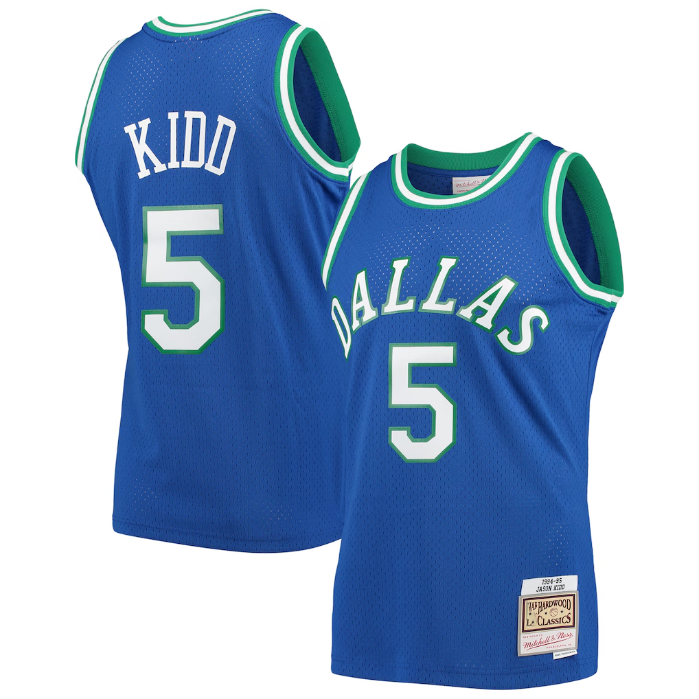 Kdoa D.Mavericks #5 Jason Kidd Mitchell & Ness Blue 1994-1995 Hardwood Classics Swingman Jerseys