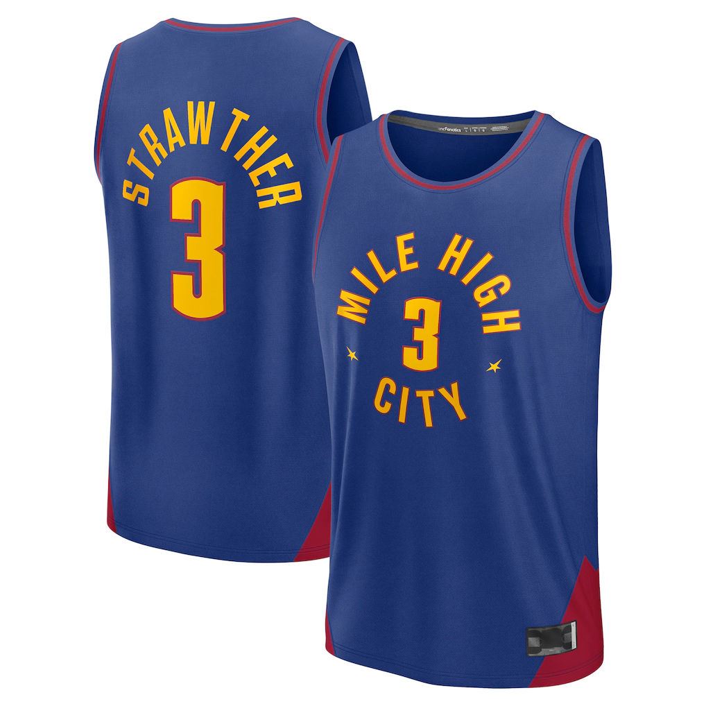 Kdoa D.Nuggets #3 Julian Strawther Blue Fast Break Replica Player Jerseys - Statement Edition