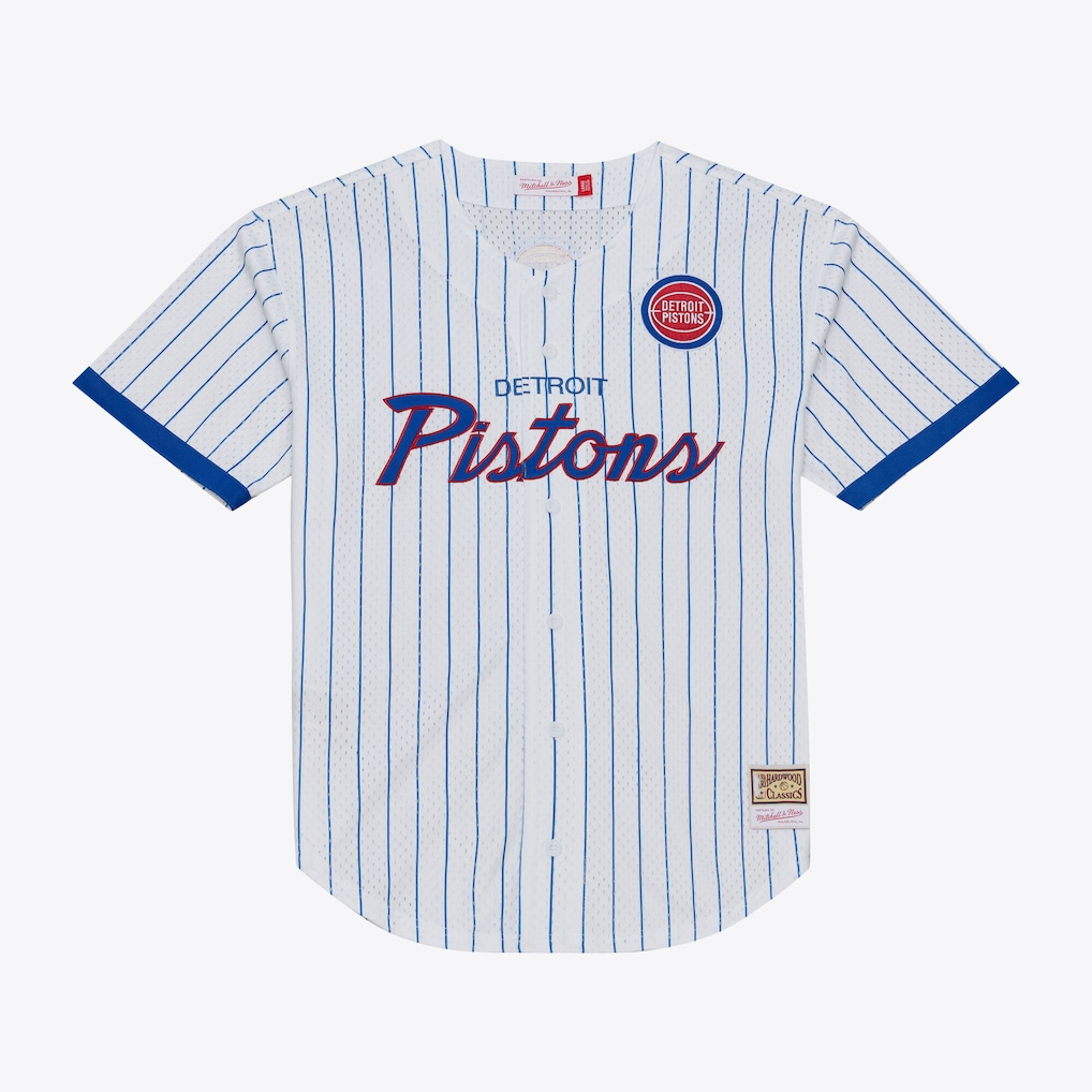 Kdoa D.Pistons Mitchell & Ness White Head Coach Pinstripe Mesh Full-Button Baseball Jerseys