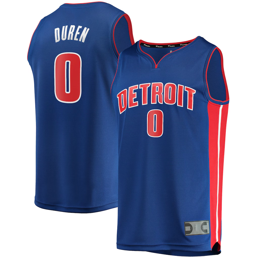 Kdoa D.Pistons #0 Jalen Duren  Blue Fast Break Replica Jerseys - Icon Edition